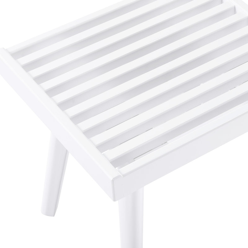 White 19-Inch Solid Wood Slatted Bench - Brings A Modern Touch To Your Home With Cup Holder, Adds Convenience