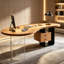Bureau sculptural moderne de style milieu du siècle, 62,99 po, en pin massif avec plateau incurvé, pieds en acier et acrylique transparent-1651467320