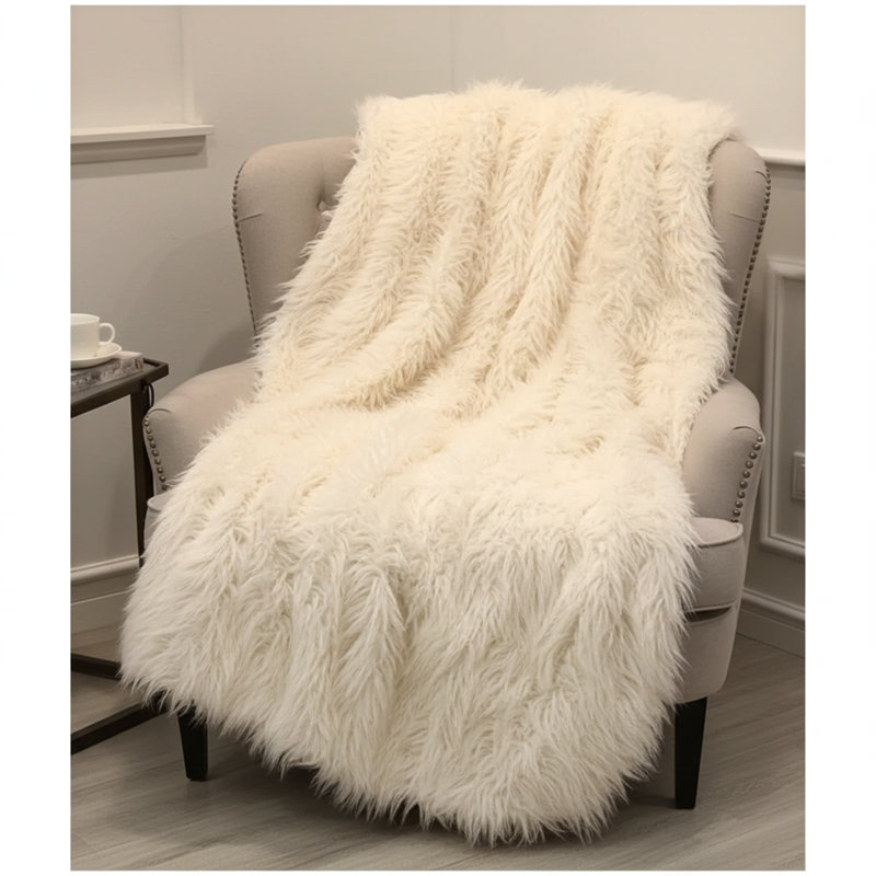 Mongolian Knitted Throw Blanket, 116" W x 102" L