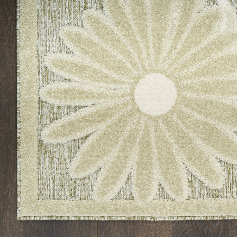Floral Indoor/Outdoor Ivory Sage Area Rug, Rectangle 160 x 226 cm