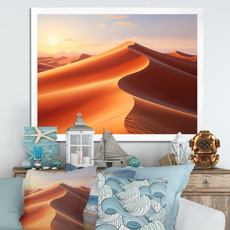 " Desert White Dunes Majesty VII ", White Single Picture Framed, 12" H x 20" W x 1" D