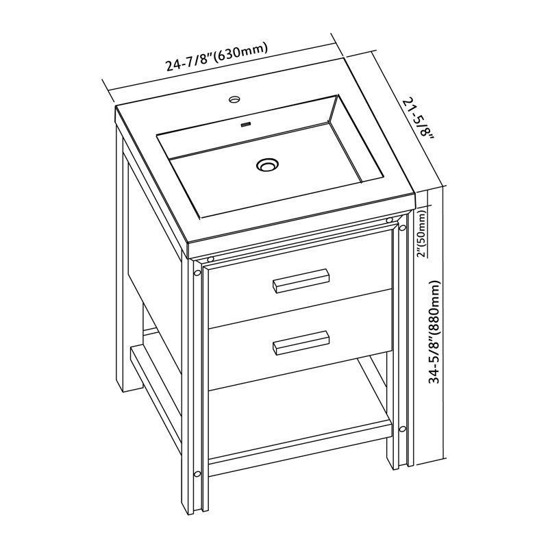 25 " W Freestanding Standard Free Standing Single Double Single Vanity Bathroom Vanity With Resin Top, Stone Gray