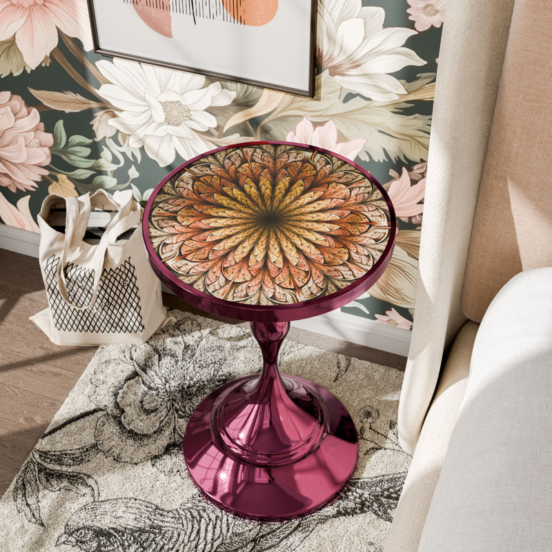 Cheryll Metal Accent Table With Mandala Top And Trumpet Base