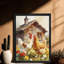 Reproduction d'art moderne sur toile encadrée moderne noir encadrée avec poules prêtes à accrocher-1893734033