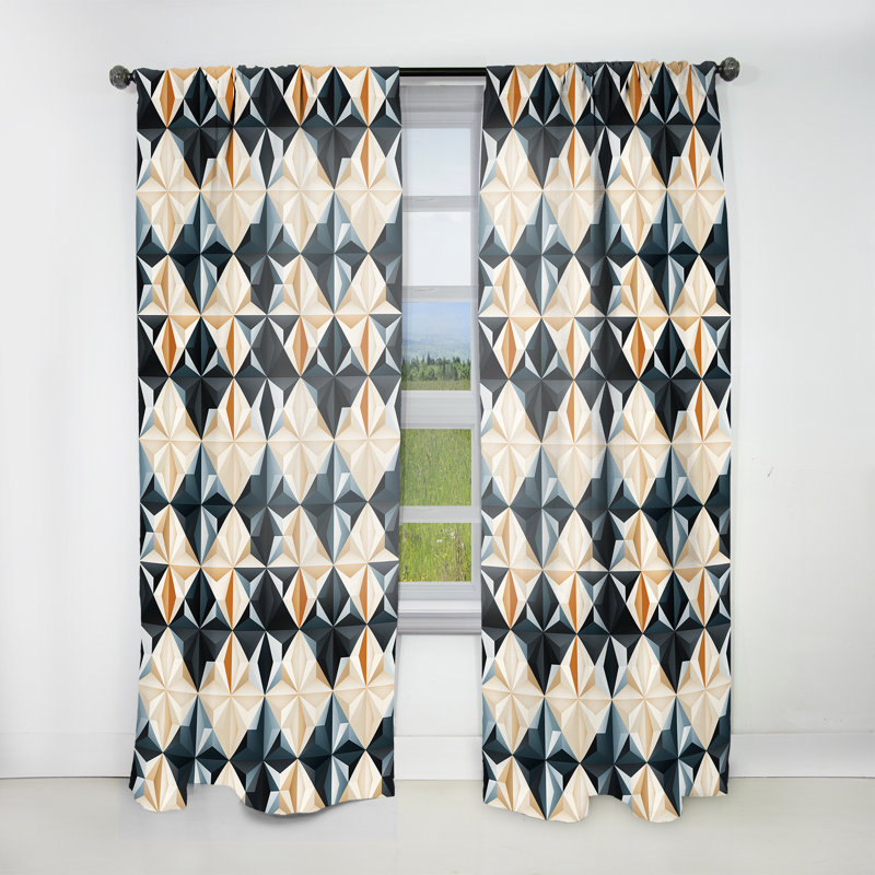 Rideau obscurcissant géométrique blanc à motif symétrique symétrique blanc - 1 panneau, L 52 po x L 95 po