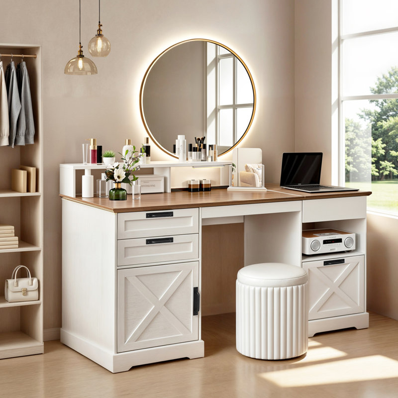 Bureau de direction 63 po Farmhouse, Blanc antique + noyer