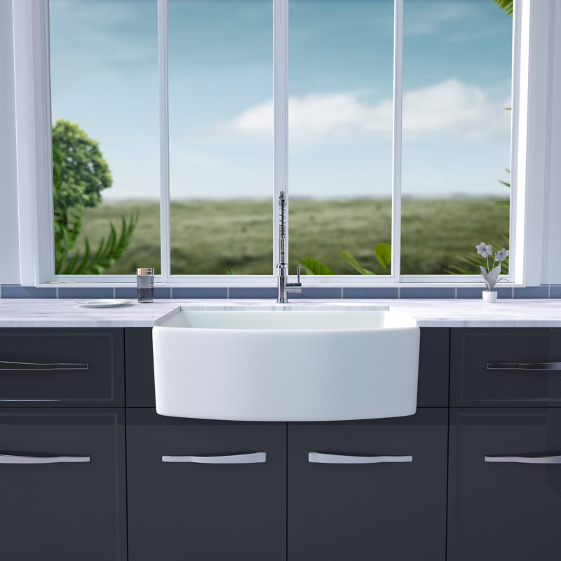 Farmhouse Kitchen Sink with Sink Grid and Drain Assembly, H 10 po x l 30 po x P 19 po