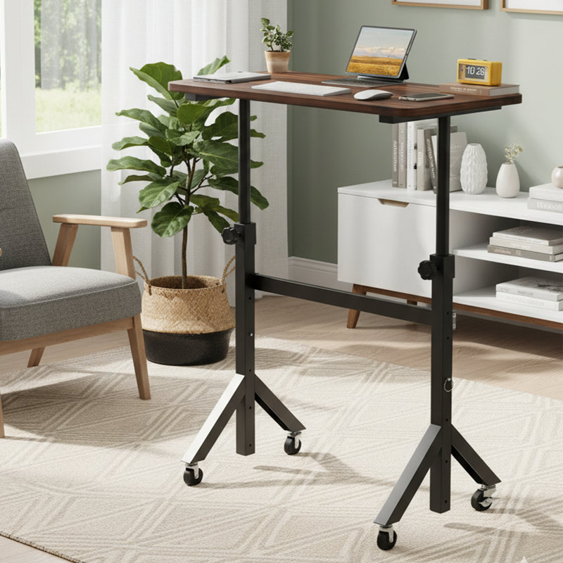 Mobile Adjustable Height Laptop Standing Desk – Portable Computer Desk With Lockable Wheels, 6 Height Settings, Triangular Leg Design, Perfect For Walking Pad