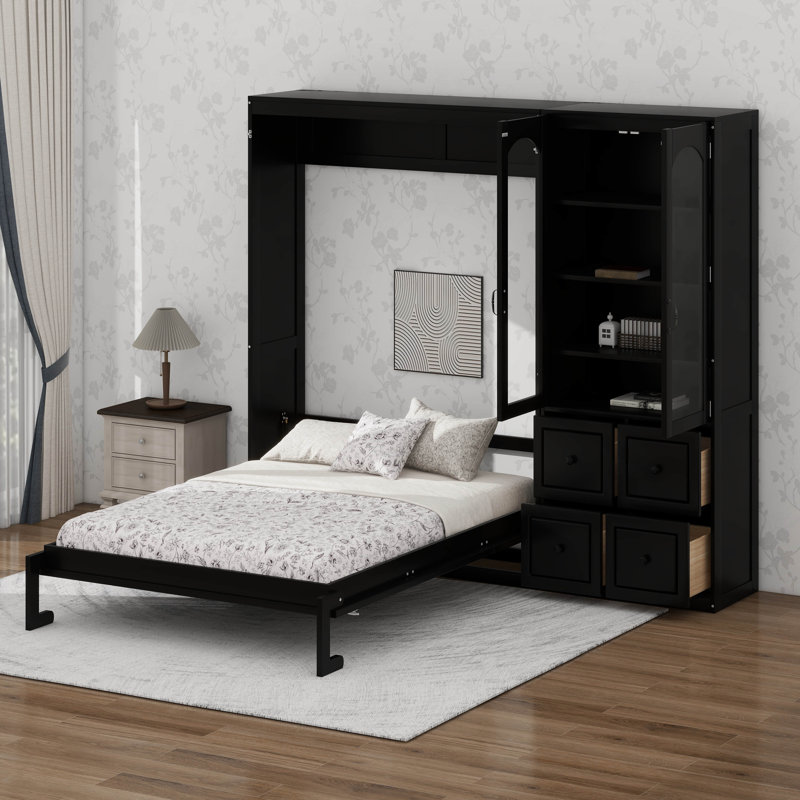 Lit escamotable mural avec rangement latéral polyvalent, Black