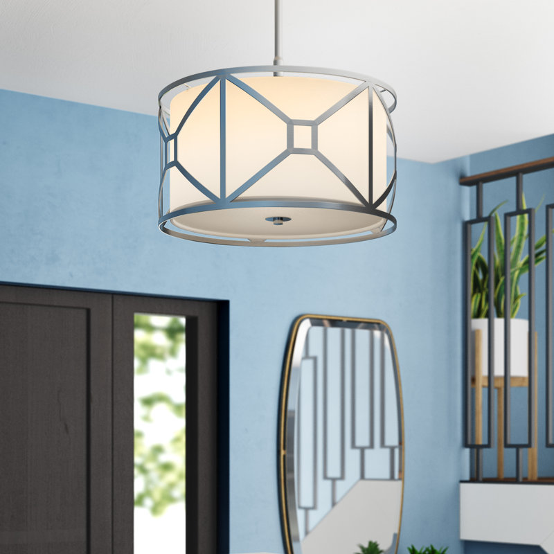 Lustree tambour 3 lumières unique Hultgren, H 8,5 po x l 17 po x P 17 po, Nickel satiné