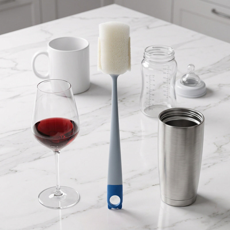 Brosse pour bouteille d'eau Luffa Pulp Cup Un incontournable pour laver les tasses, Bleu