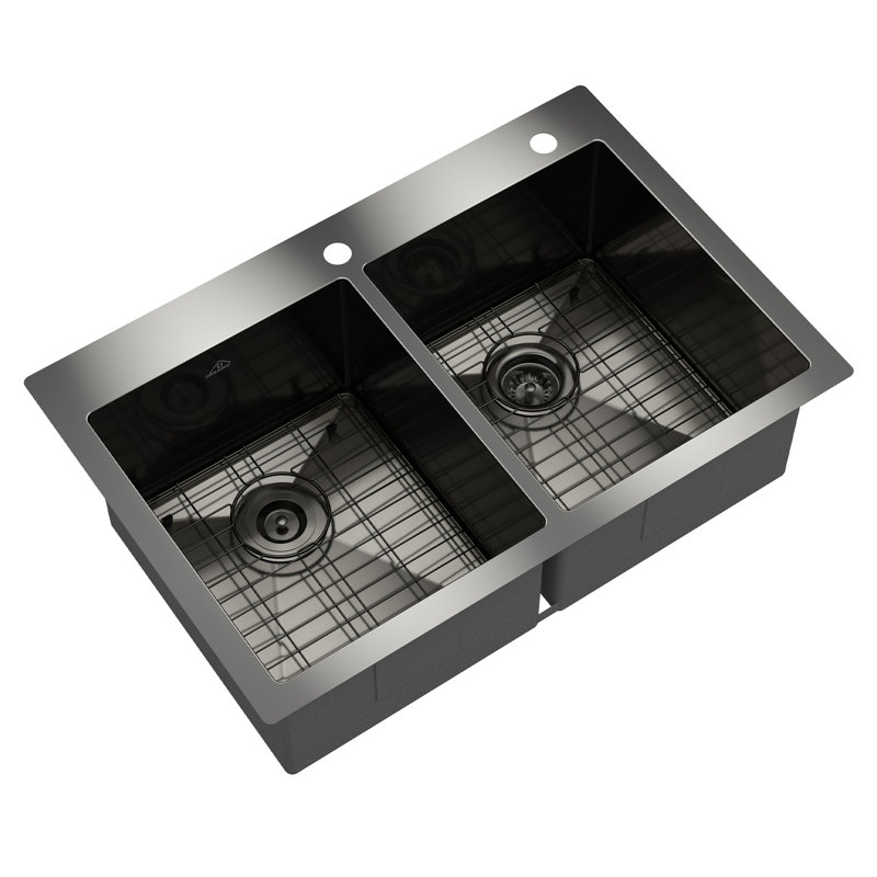 CASAINC 33"L Double Bowl Stainless Steel Drop-in Kitchen Sink