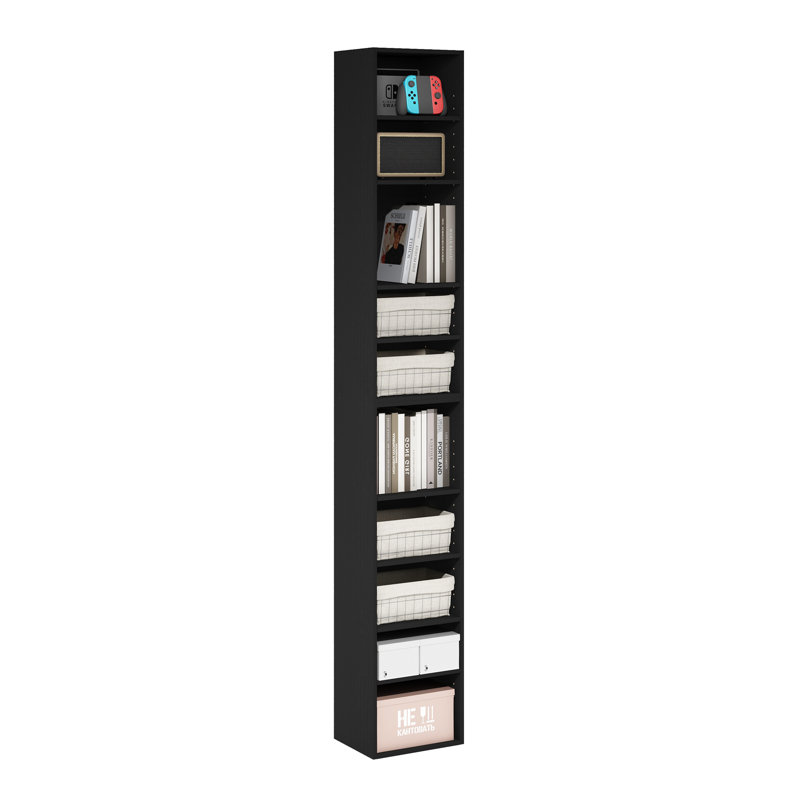 Fulda  Space Saving Storage Shelf Bookcase, Width, , Black, (8 Shelves) 70.9"H x 5.9"W x 9.3"D