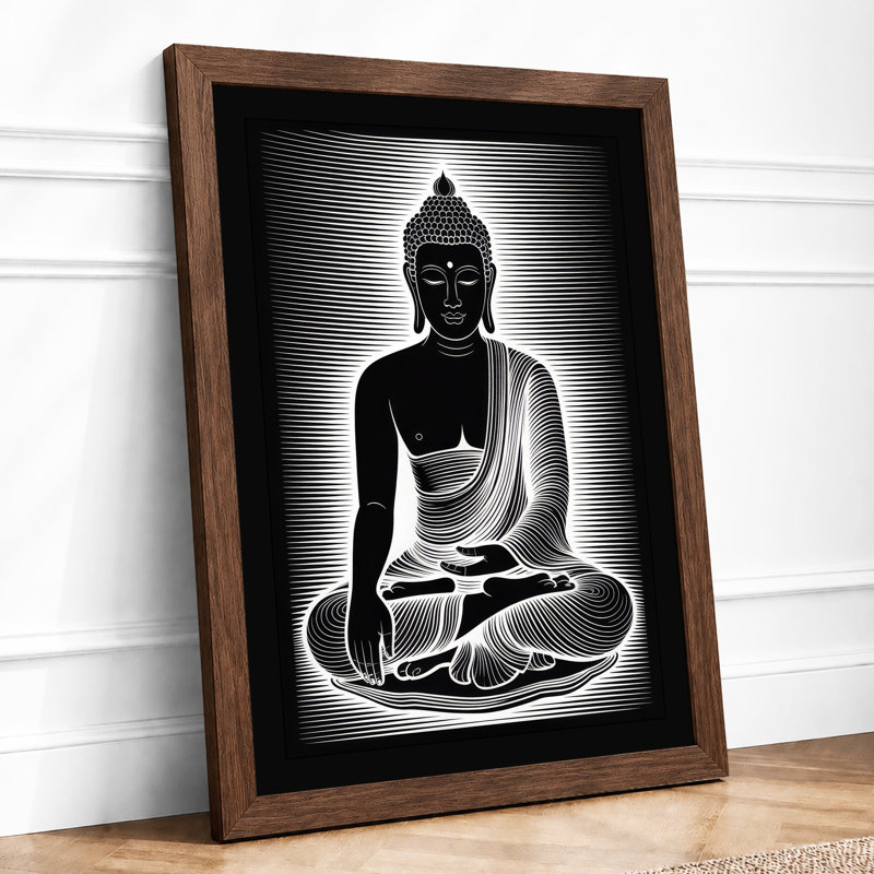 Meditative Buddha Japandi - Framed Print, A4 - 29.7 x 21.0 cm, Walnut
