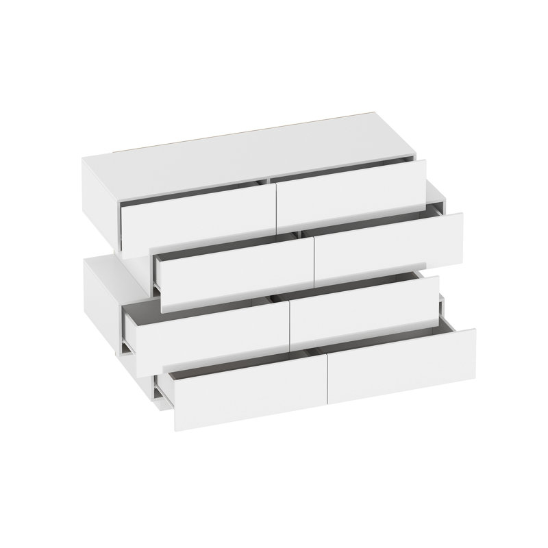 Armoire de rangement moderne à 8 tiroirs avec conception étagée - Organisateur blanc ultrabrillant
