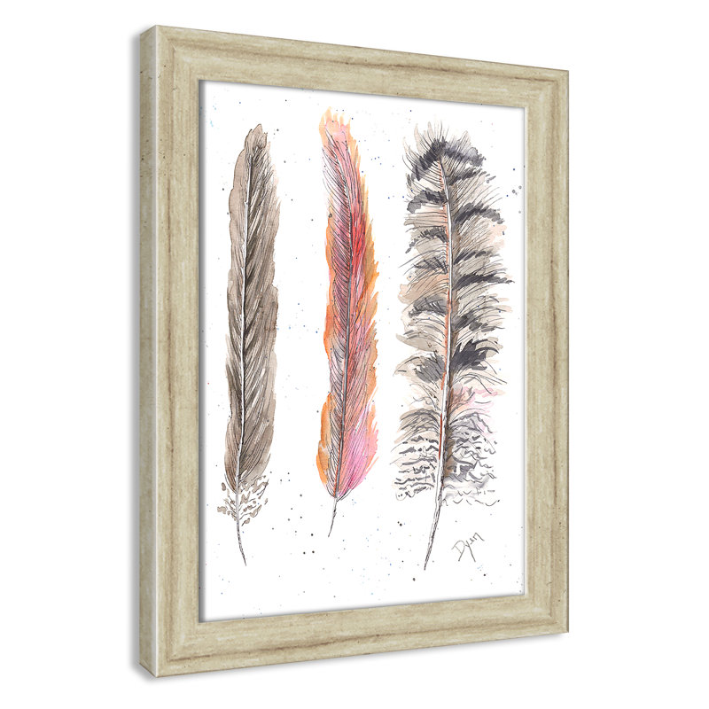 Art juvénile, plumes de plumes II, H 16 po x l 12 po x P 0,6 po, Encadrement beige