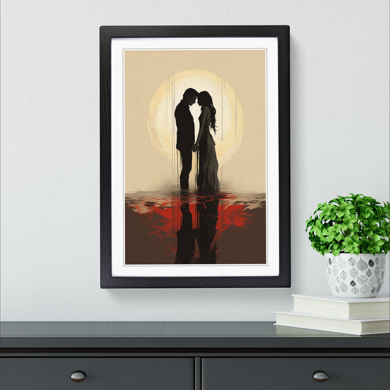 XYZ-FRM-V1223-4396 Lovers Minimalism - Single Picture Frame Print on Wood, Black , 34cm H x 25cm W x 2cm D