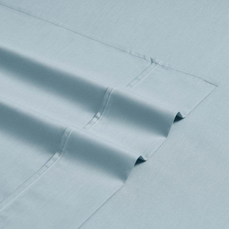 Ensemble de draps en mélange de coton 1500 fils Superior, Bleu clair, Ensemble de draps pour très grand lit avec 2 taie