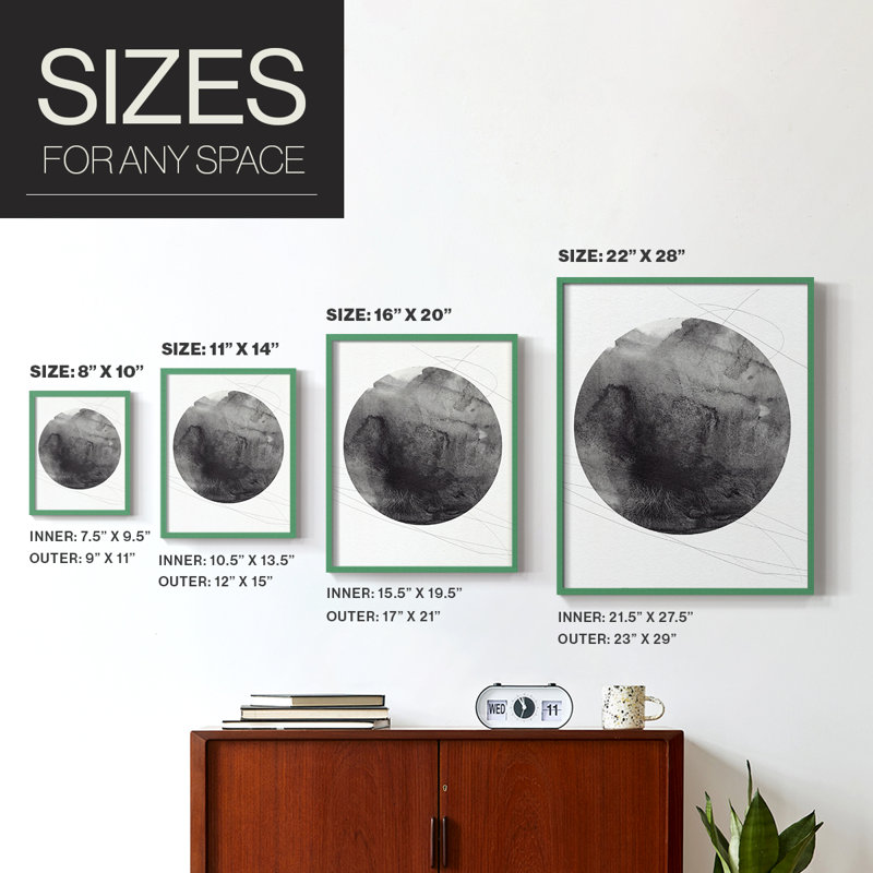 Graphite Moon I Framed Print - Solid Wood, Green Single Picture Framed, 10" H x 8" W