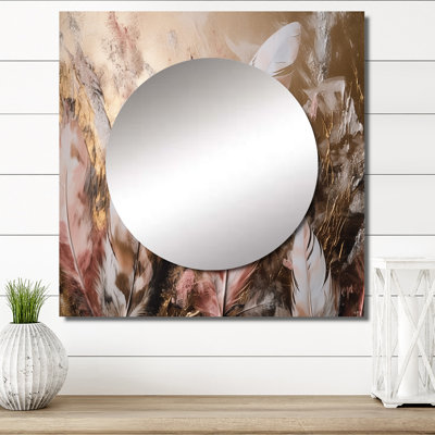 Caressa - Glam Feather Square Living Room Wall Mirror Art