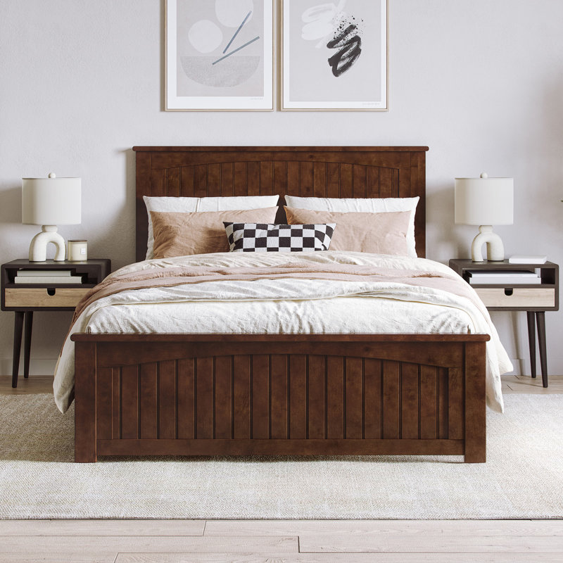 Lit plateforme en bois massif francoise avec pied de lit assorti Francoise, Double, Noyer