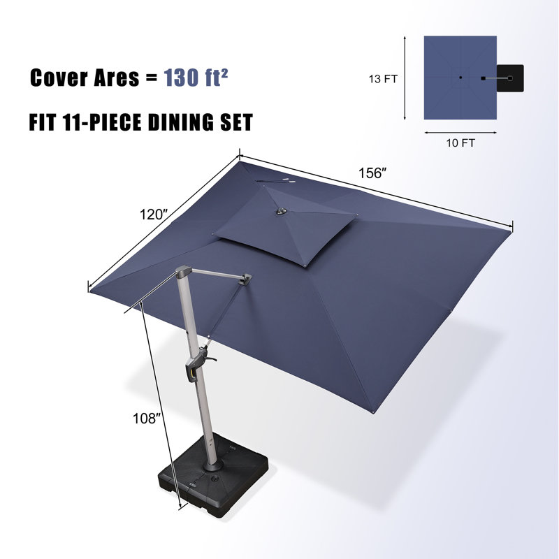 304cm X 396cm Rectangular Cantilever Parasol, Navy Blue