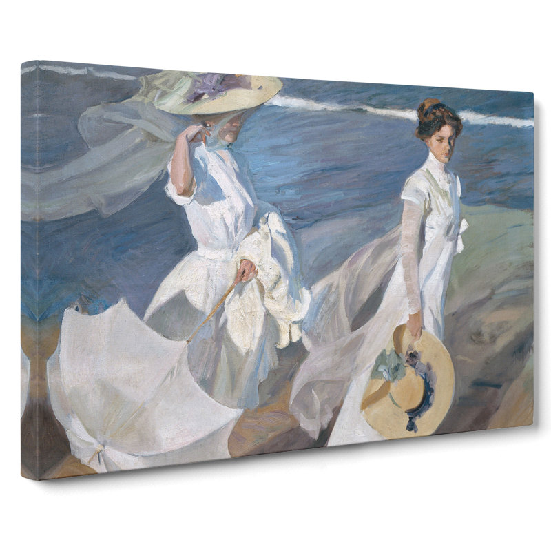 Women Walking On The Beach by Joaquin Sorolla Y Bastida - Wrapped Canvas Painting, 35cm H x 50cm W x 3cm D