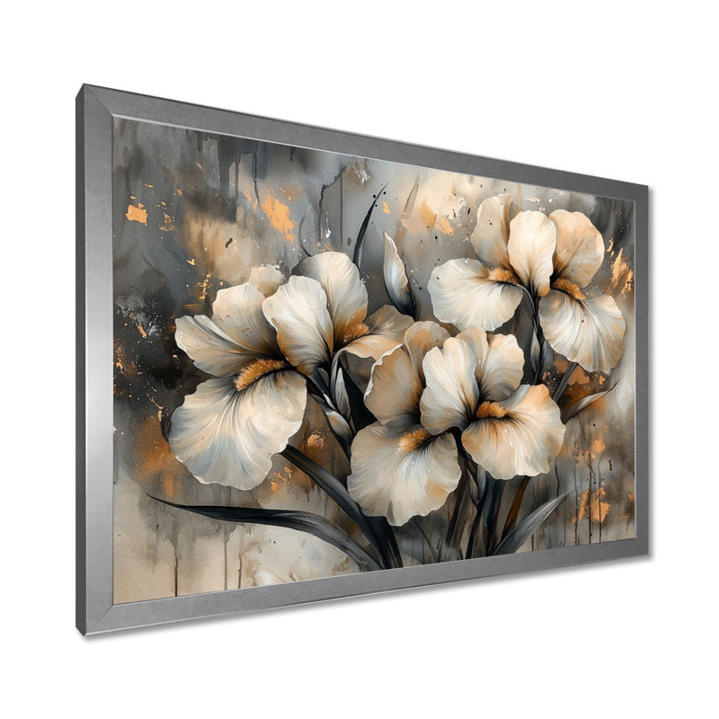 Ilysa jaune gris Irise Desire II - art mural iris pour le salon, Impression d'un seul cadre photo, Argent argent