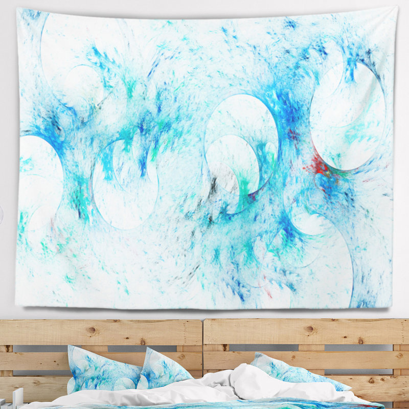 Tapisserie de texture en verre fractal blanc abstract blue, H 68 po x l 80 po