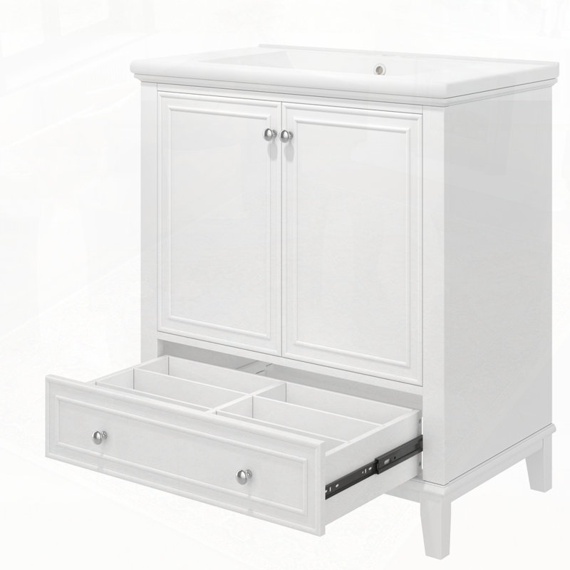 Armoire de salle de bain multifonctionnelle avec portes et tiroir, Blanc