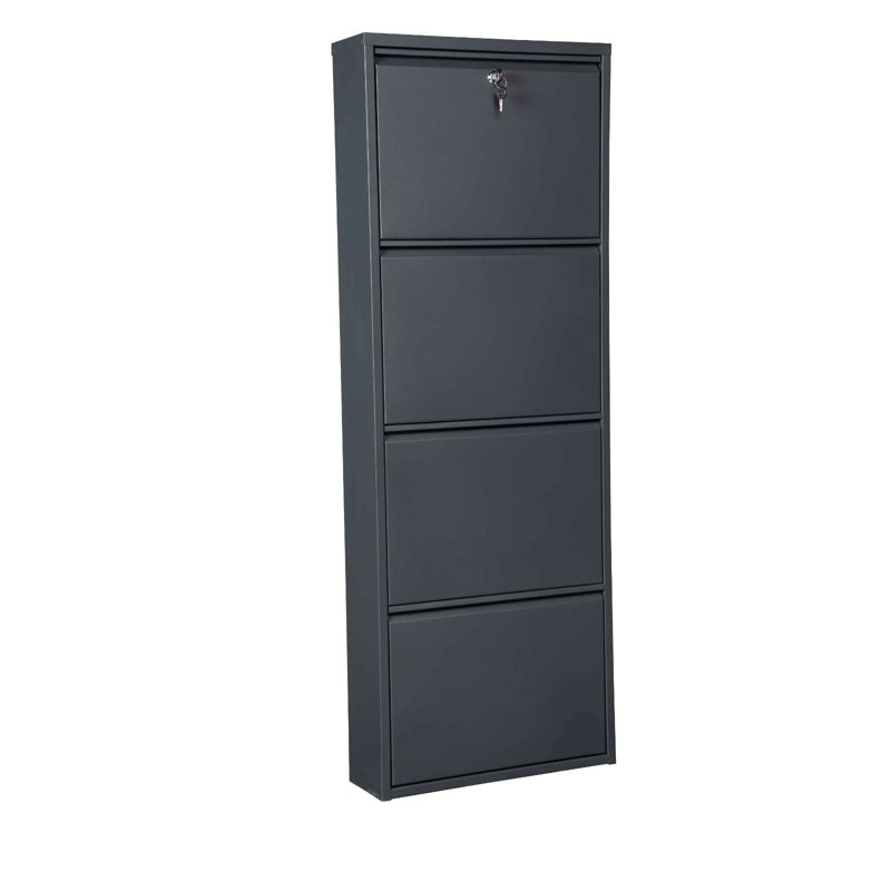 Armoire à chaussures moderne, finition anthracite, 19,7 x 53,9 x 5,9 pouces | 100% tôle, fixation murale, peut contenir jusqu'à 8 paires, aucun assemblage requis | Solution de rangement élégante et durable pour l'intérieur et l'extérieur