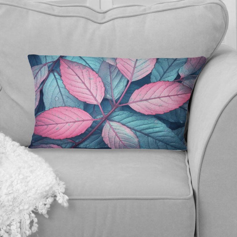 Coussin rose à imprimé floral feuille de splendeur rose