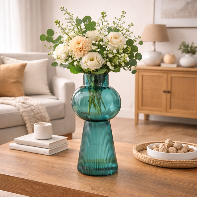 Vase | Modern Funnel Flare Glass Vase | Sleek Contemporary Home Decor Accent | 5x12", 12"