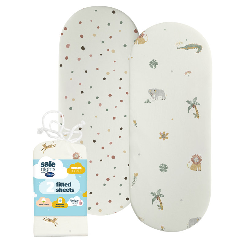 Silentnight Safe Nights Safari Cotton Moses Basket Fitted Sheet