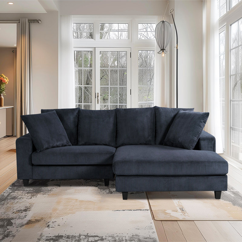 Amiin Corduroy L-Shaped Sectional, Dark Gray Corduroy, Right Hand Facing