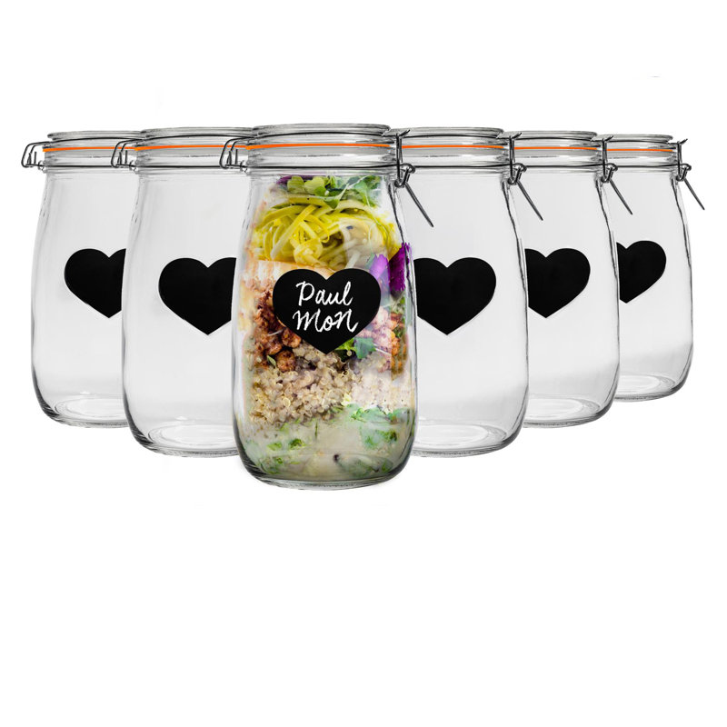 Nicola Spring - Heart Glass Storage Jars with Labels - 1.5 Litre, Clear/Orange