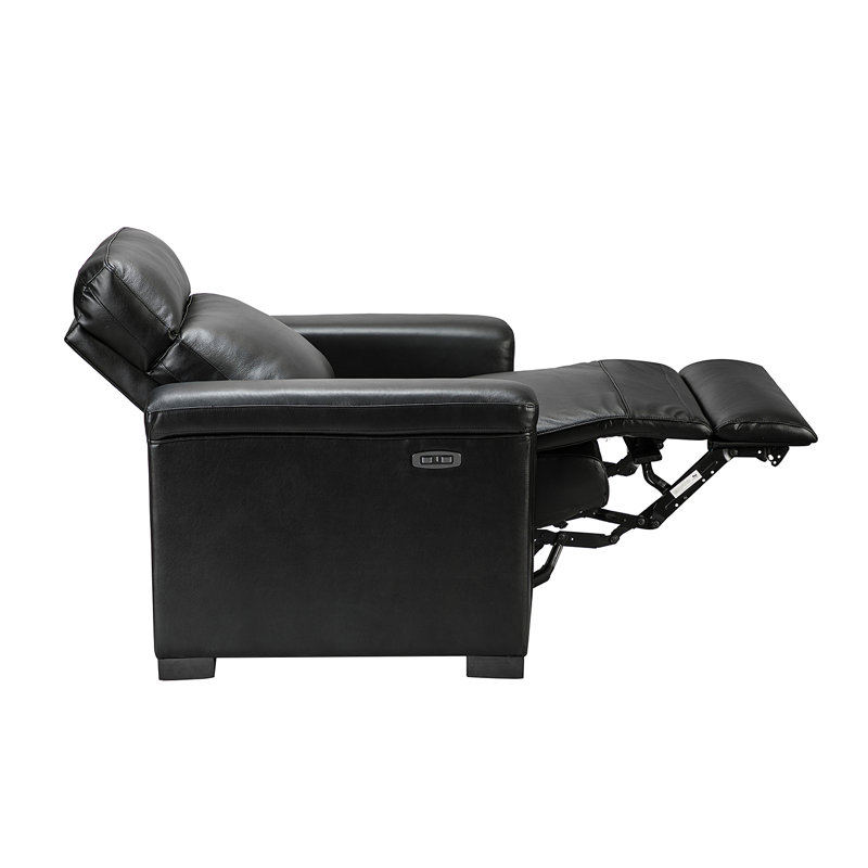 Westdale 36.02'' W Genuine Leather Power Standard Recliner with Solid Wood Legs, Black