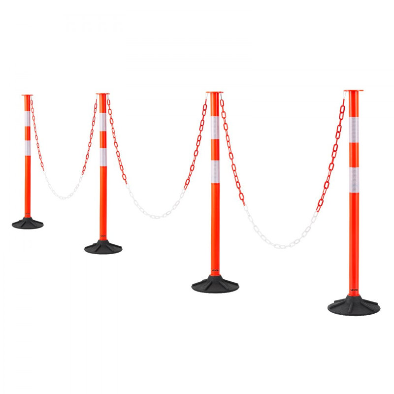 Poteaux de délimitation de la circulation, cônes de sécurité de la circulation de 34 po avec base lestée, bandes et chaînes réfléchissantes, poteaux de délimitation robustes pour chantier de construction, parc de stationnement, contrôle des foules, rouge