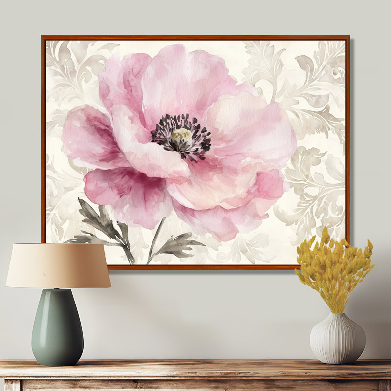«Babbitt Vintage Elegance Of Pink Peony III», reproduction d'art sur toile encadrée, Brun, Impression encadrée flottante