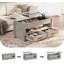 Table basse avec plateau relevable, table basse convertible avec plateau relevable en bois, 2 tiroirs et compartiment caché, table centrale avec rangement pour le bureau à domicile-1338525038