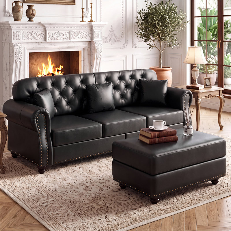 Canapé capitonné 82,6 po Mid-Century Chesterfield, Noir