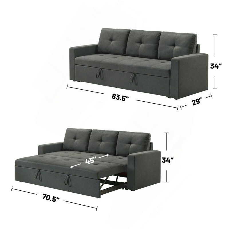 Fabric Upholstered Sleeper Sofa With Tufted Cushions