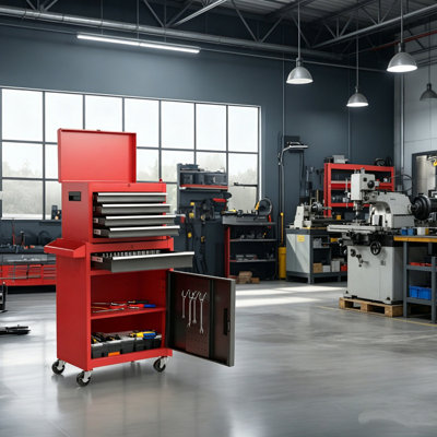 Coffre à outils rouge à 5 tiroirs avec coffre supérieur amovible, armoire de rangement verrouillable en métal avec roues universelles et tablette réglable, chariot à outils polyvalent pour le garage, la salle à outils, le bureau et l'atelier