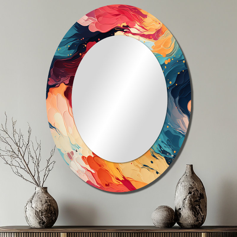 Artistique, couleurs pastel abstraites - miroir ovale multicolore, H 40 po x l 30 po