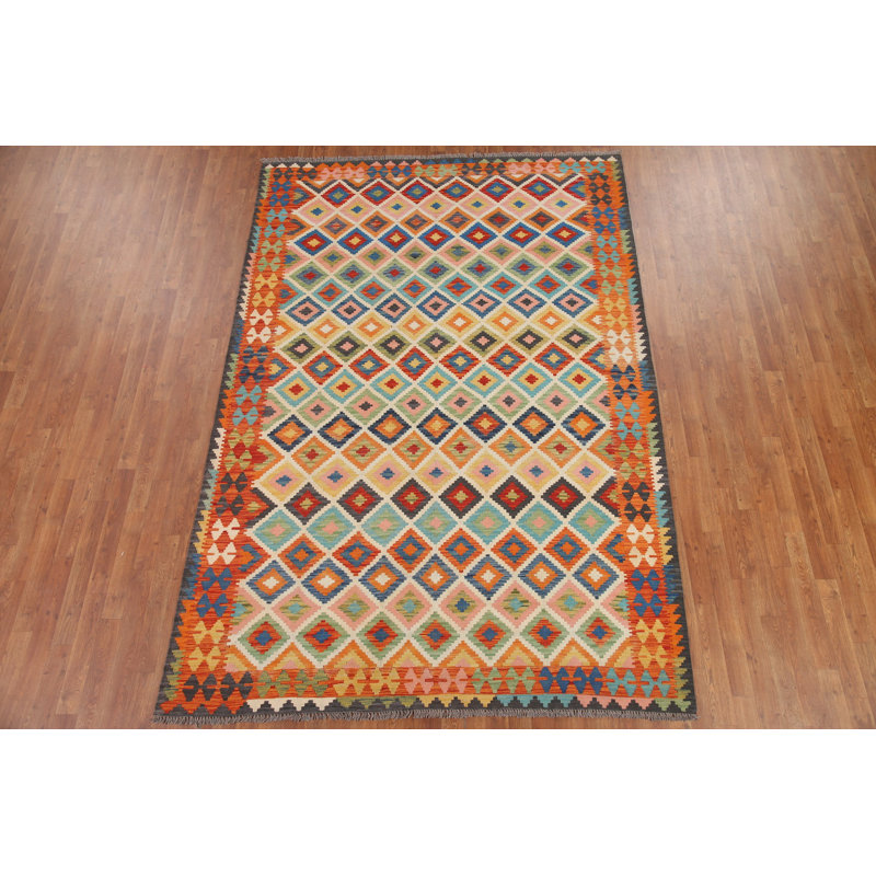 Tapis oriental réversible en laine Kilim 7 x 10