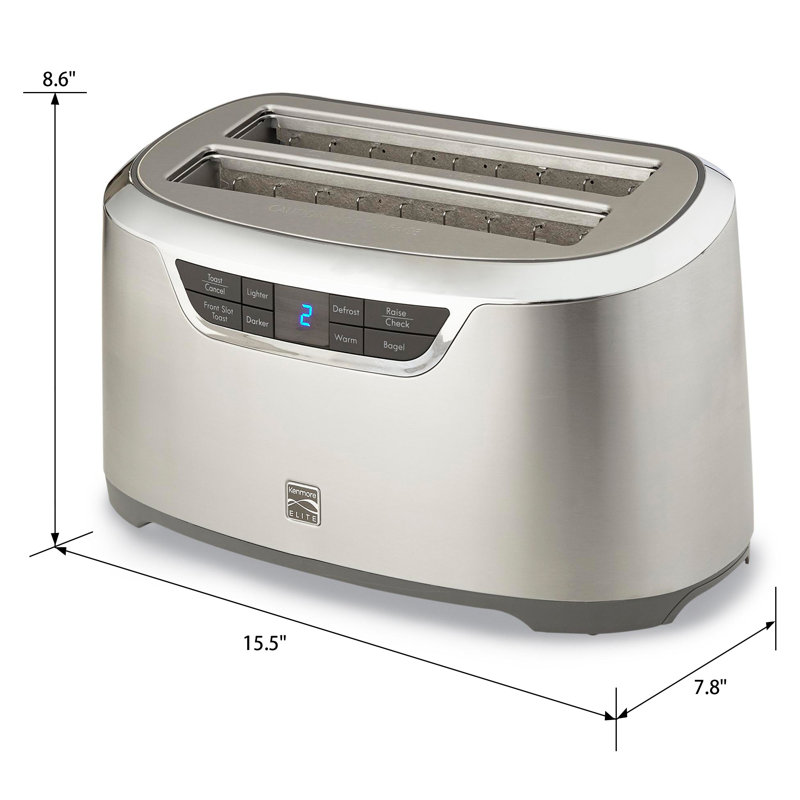 Grille-pain 4 tranches Kenmore Elite, fente longue à levage automatique, acier inoxydable