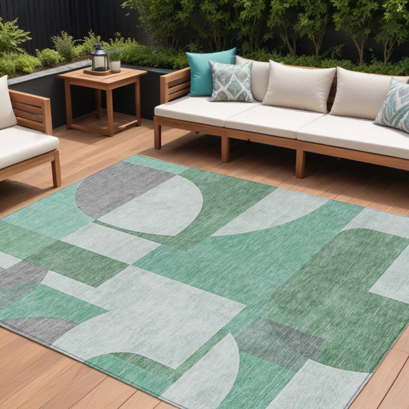 Tapis extérieur lavable à motif géométrique vert 9 pi x 12 pi vert sauge