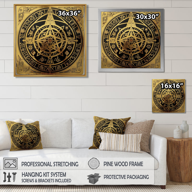 Magicien, phoque alchimie, art mural Mandala, Cadre flottant doré, H 30 po x l 30 po x P 1 po