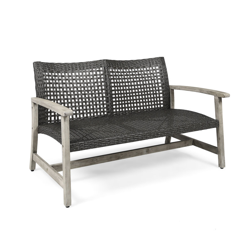 Metal & Wood Grey For Outdoor Spaces, Handwoven Seat, Frame With Iron Enhancements Patio In Grey, Resilient Accents Durability