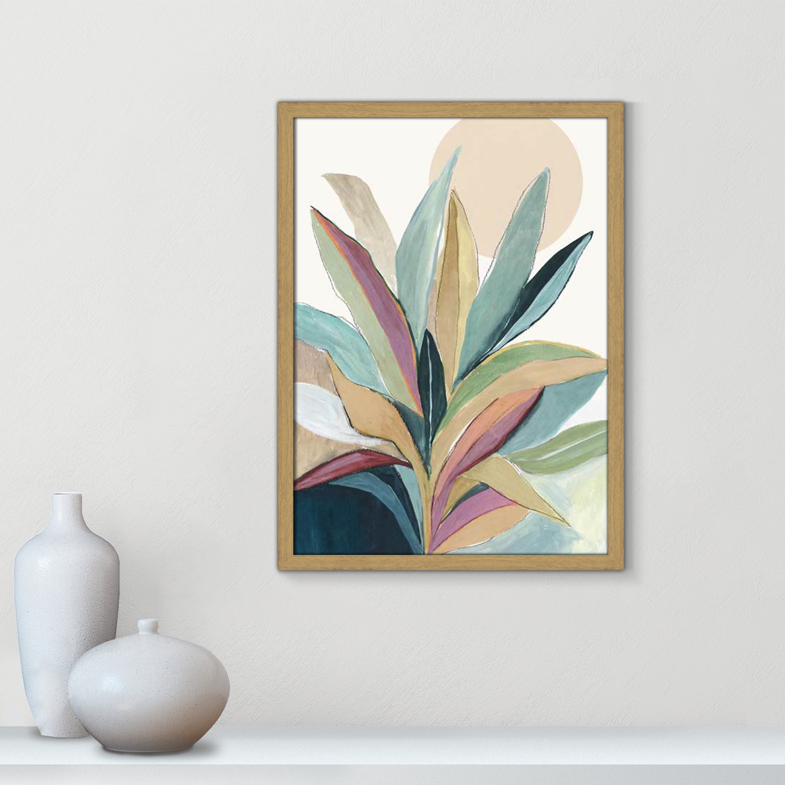 Sunny Bright Leaves I by Asia Jensen, Natural Slim Unmatted Picture Framed, 23" H x 17" W x 0.75" D